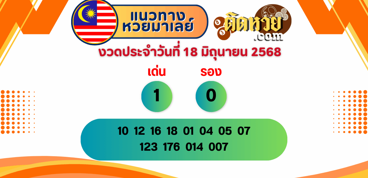 แนวทาง “หวยมาเลย์” มาเลย์วันนี้ 18/06/68